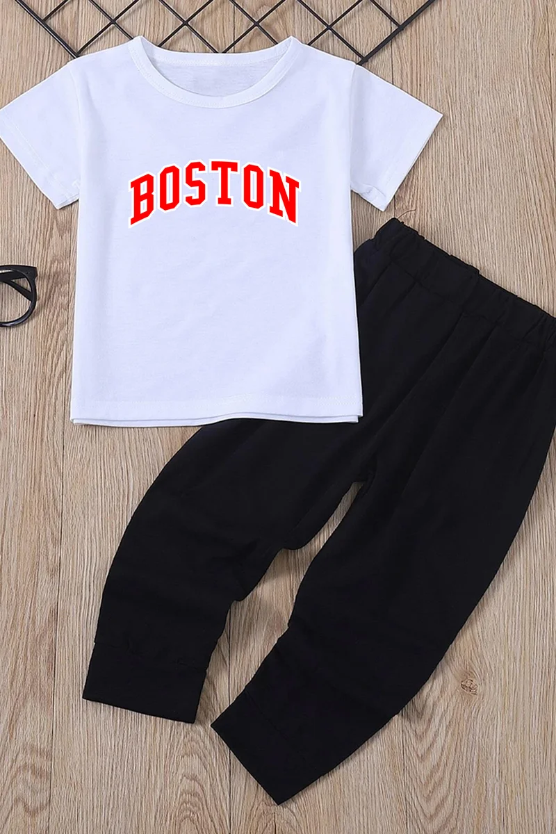 ONLYTRENDWEAR Childrens Boston Bottom - Top Tracksuit Set 3-4 Years Old White