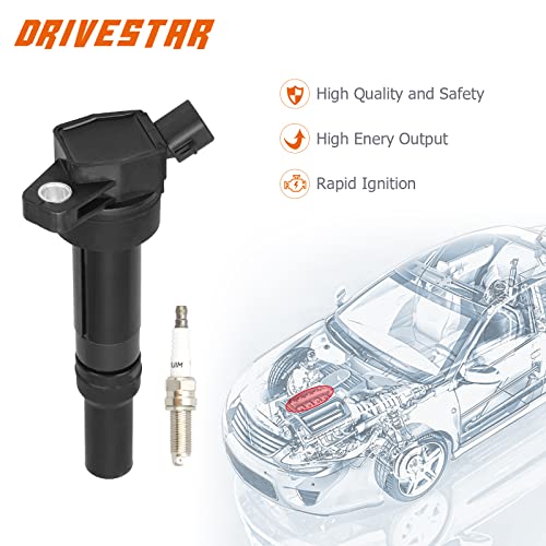 DRIVESTAR مجموعة DRIVESTAR من 4 شمعات إشعال إيريديوم وحزم لفائف الإشعال متوافقة مع هيونداي إيلانتر 2012-2016 وتوسكان 2014-2020 وكيا سول 2012-2019 بديل UF651 C1804 273012E000 - Image 2