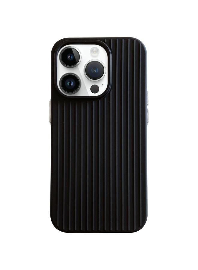 جراب هاتف هجين من البولي يوريثين الحراري بتصميم مخطط من بلاط الماكارون لهاتف iPhone 14 Pro Max (أسود)