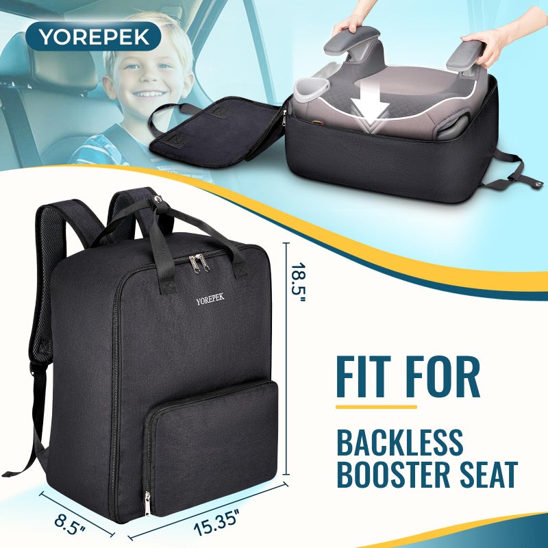 Yorepek Backless Booster Car Seat Travel Bag Backpack For Airplane  Foldable Booster Car Seat Cover With Lauggage Strap  Compact Stroller Bag For Airplane Fits For Gb Pockit(All Black) - Image 2