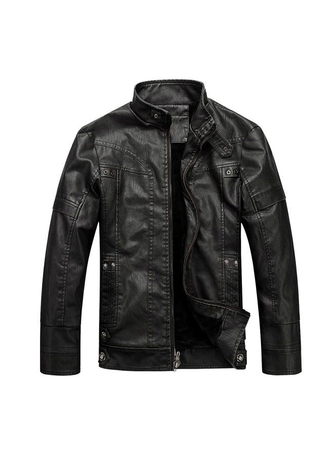 WULFUL Men's Vintage Stand Collar Leather Jacket Motorcycle PU Jacket and Coat, Black 2, S - Image 1