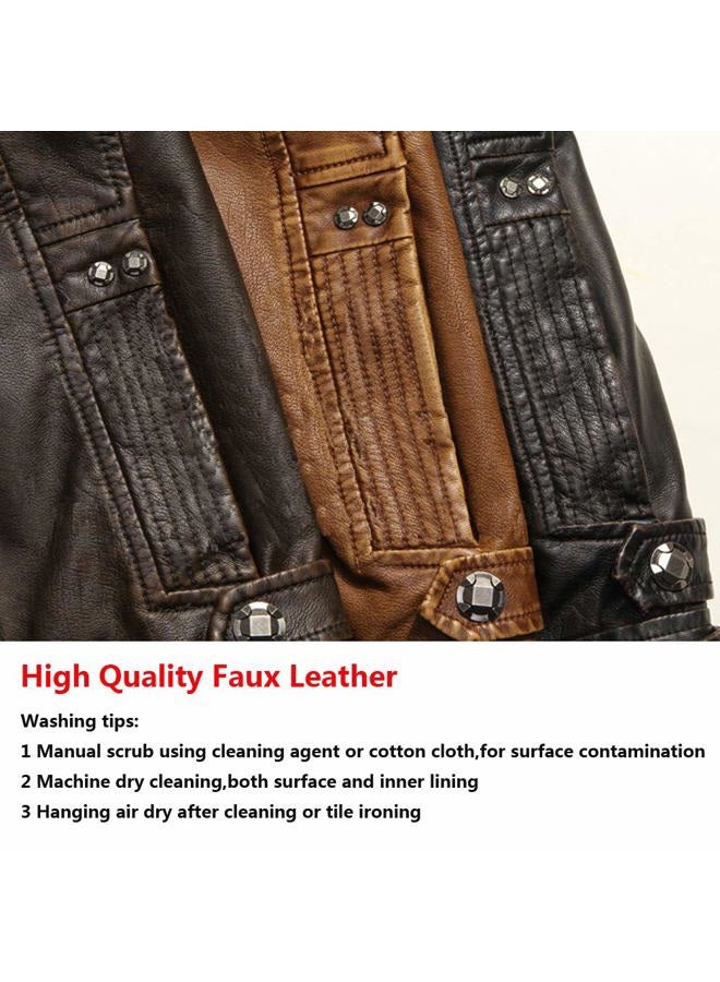 WULFUL Men's Vintage Stand Collar Leather Jacket Motorcycle PU Jacket and Coat, Black 2, S - Image 5
