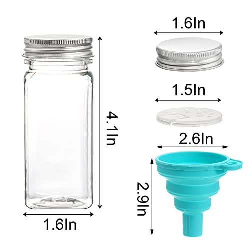 WUWEOT 24 Pack Plastic Spice Jars, 4 oz Spice Bottle Square Seasoning Containers, Reusable Salt Pepper Shaker with Airtight Lid Labels and Funnel for Spice, Herbs, Powder and Glitters - Image 2
