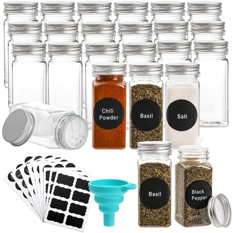 WUWEOT 24 Pack Plastic Spice Jars, 4 oz Spice Bottle Square Seasoning Containers, Reusable Salt Pepper Shaker with Airtight Lid Labels and Funnel for Spice, Herbs, Powder and Glitters - Image 4