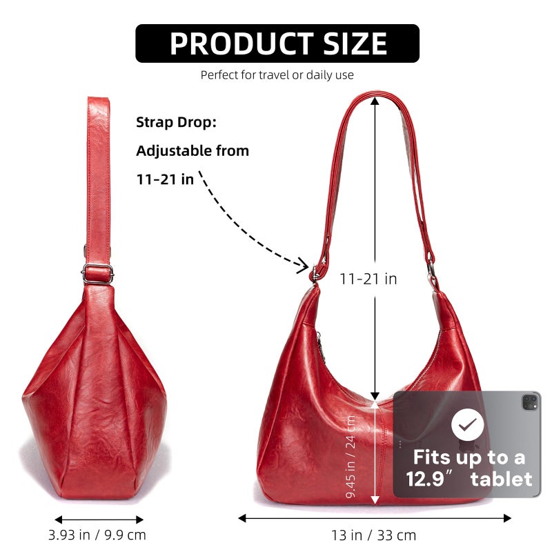 celestina Soft Vegan Leather Hobo Bag for Women, Slouchy Shoulder Handbag Tote Purse, Burgundy - Image 5
