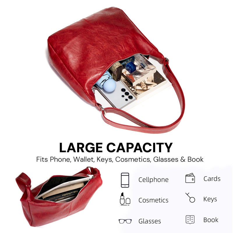 celestina Soft Vegan Leather Hobo Bag for Women, Slouchy Shoulder Handbag Tote Purse, Burgundy - Image 4