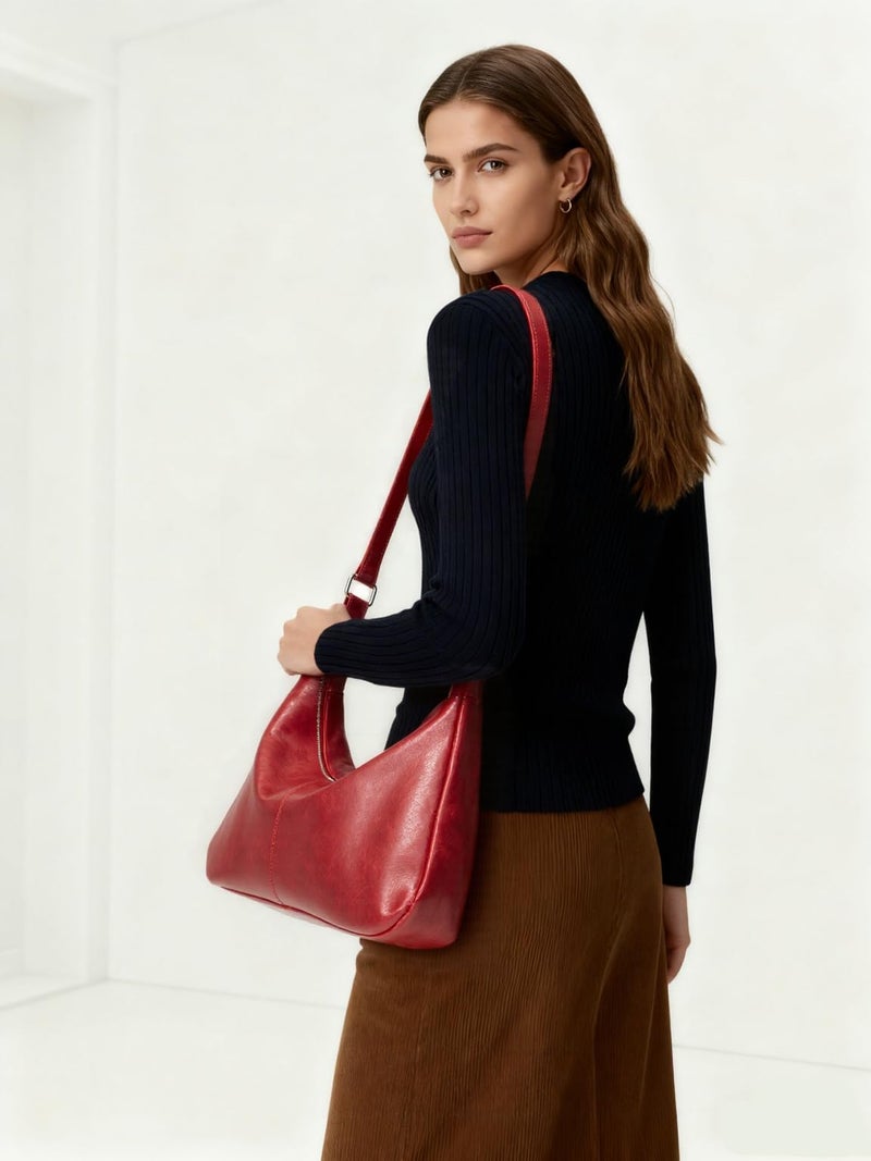 celestina Soft Vegan Leather Hobo Bag for Women, Slouchy Shoulder Handbag Tote Purse, Burgundy - Image 3