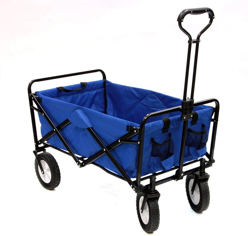 MacSports Mac Sports Heavy Duty Steel Frame Collapsible Folding 150 Pound Capacity Outdoor Camping Garden Utility Wagon Yard Cart, Blue - Image 2