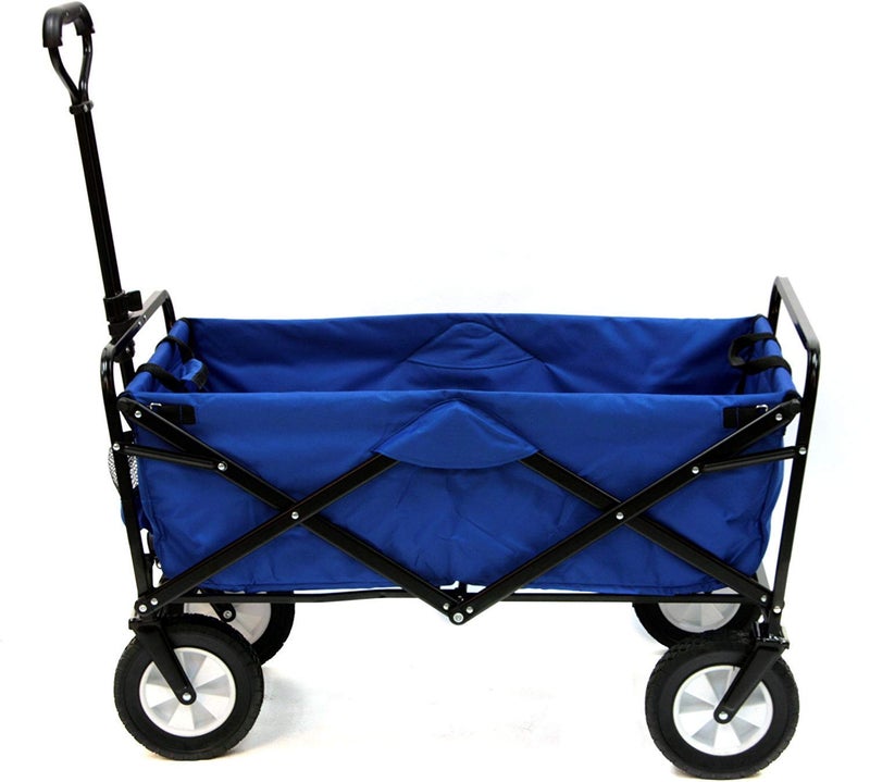 MacSports Mac Sports Heavy Duty Steel Frame Collapsible Folding 150 Pound Capacity Outdoor Camping Garden Utility Wagon Yard Cart, Blue - Image 1