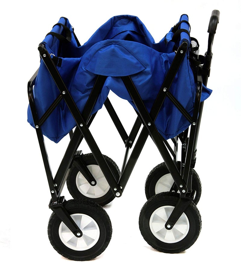 MacSports Mac Sports Heavy Duty Steel Frame Collapsible Folding 150 Pound Capacity Outdoor Camping Garden Utility Wagon Yard Cart, Blue - Image 3