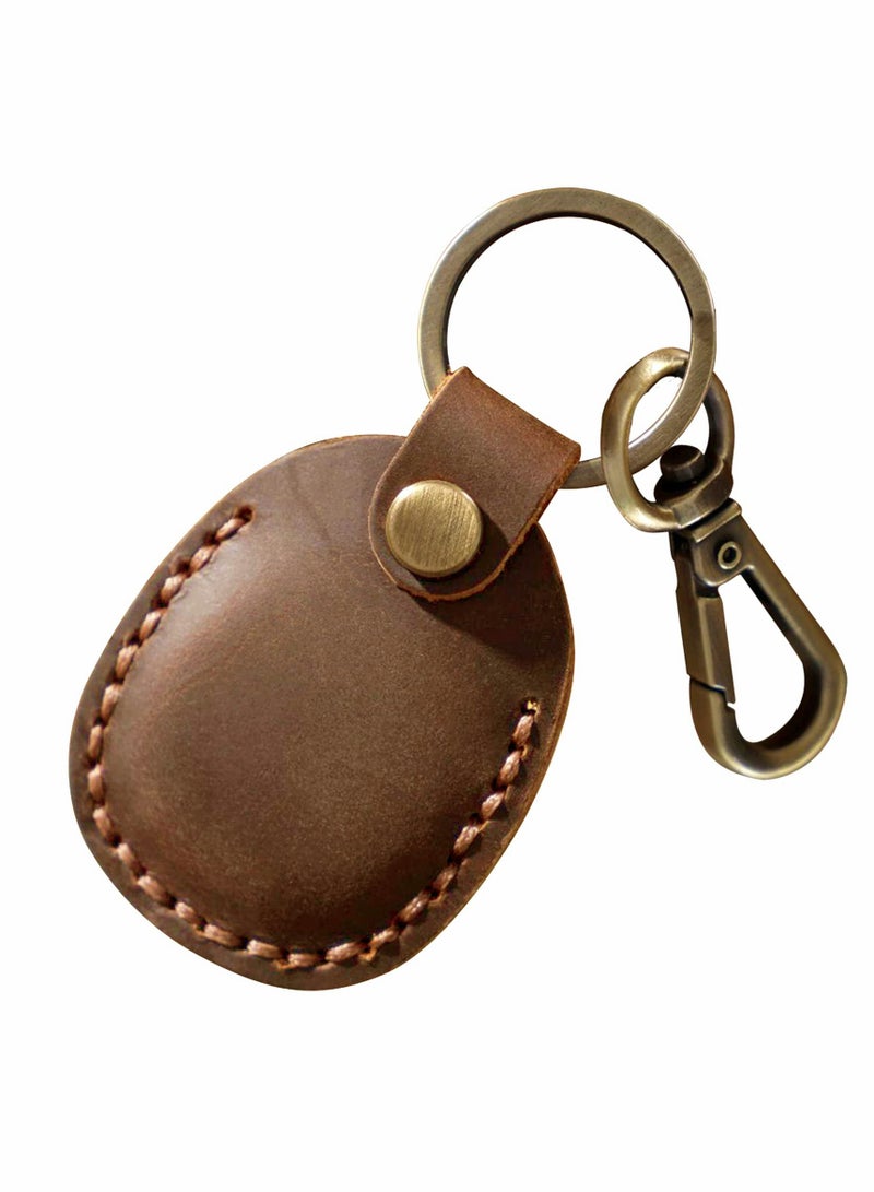 KASTWAVE Airtag Leather Case Cover Portable Handmade Genuine Leather AirTags Tracker Holder with Keychain Protective Case Cover Compatible for AirTag 2021 Brown - Image 1