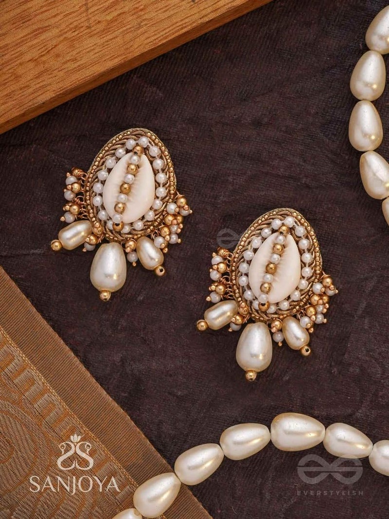 SANJOYA by EVERSTYLISH Embroidered Earrings for Women | Shell, Beads & Pearl Drop Studs | Lightweight Ethnic & Festive Jewelry for Weddings, Parties & Special Occasions - Image 3