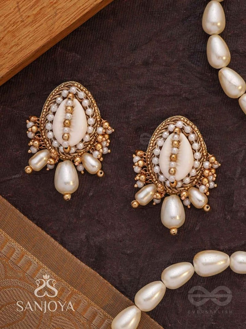 SANJOYA by EVERSTYLISH Embroidered Earrings for Women | Shell, Beads & Pearl Drop Studs | Lightweight Ethnic & Festive Jewelry for Weddings, Parties & Special Occasions - Image 2