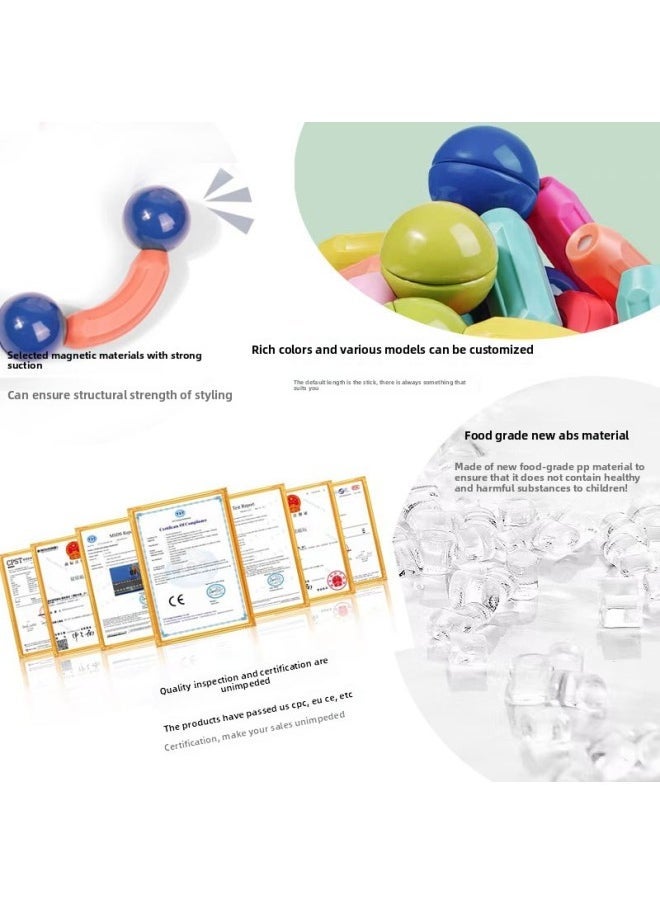 Magnetic Bar Strong Magnetic Boys' And Girls' Magnet Building Blocks Assembled Educational Toys Children's Variable Magnetic Bar Pieces-Color:Strong Magnetic-Cartoon Ball 25 Pieces Storage Box - Image 3