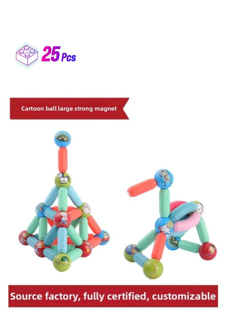Magnetic Bar Strong Magnetic Boys' And Girls' Magnet Building Blocks Assembled Educational Toys Children's Variable Magnetic Bar Pieces-Color:Strong Magnetic-Cartoon Ball 25 Pieces Storage Box - Image 1