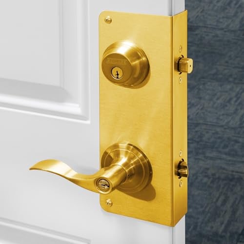 Defender Security Prime-Line U 9559 Brass Lock and Door Reinforcement Plate for 1-3/8 In. Thick Doors, Brass Finish (Single Pack) - Image 5
