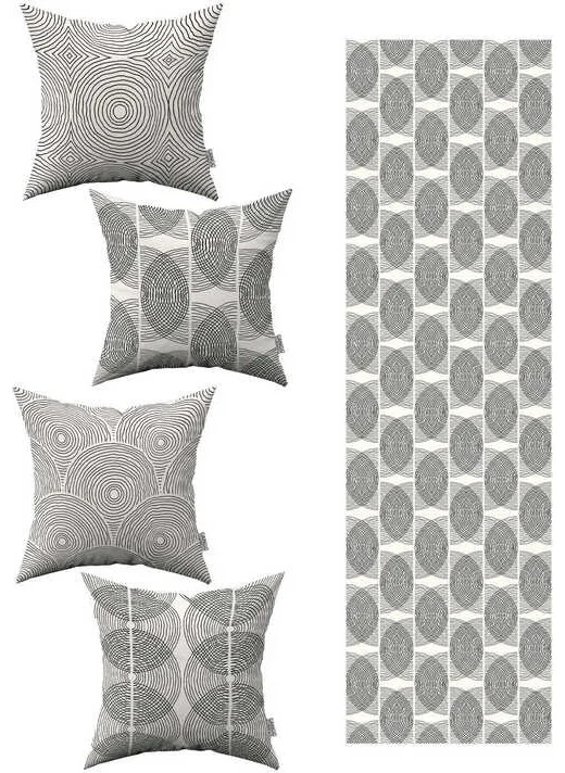 Cango Home Cream Black Bohemian Scandinavian Patterned 4-Piece Throw Pillow Cover 1 Runner Set 4KMBS295-RS-4