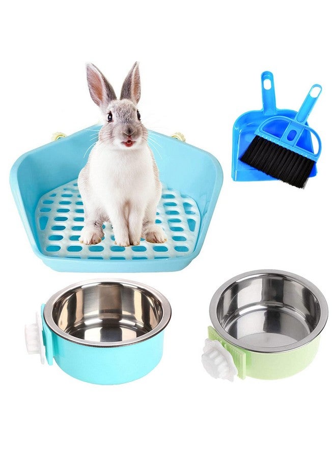 kathson Bunny Potty Trainer Corner Pan Rabbit Toilet Guinea Pig Litter Box with 2 Pack Pet Removable Hanging Crate Bowls for Small Animal - Image 1