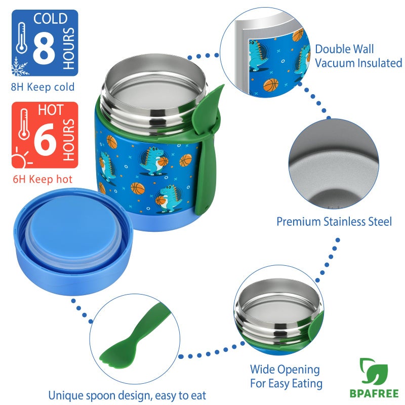 Howeemo Bento Lunch Box Set For Kids With 10Oz Soup Thermo  Leak-Proof Lunch Containers With 4 Compartment  Kids Thermo Hot Food Jar And Insulated Lunch Bag For Kid To School Bpa-Free(Basketball) - Image 4