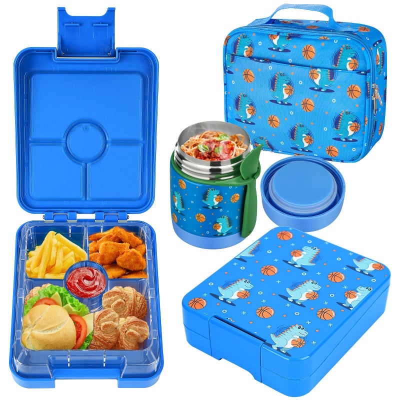 Howeemo Bento Lunch Box Set For Kids With 10Oz Soup Thermo  Leak-Proof Lunch Containers With 4 Compartment  Kids Thermo Hot Food Jar And Insulated Lunch Bag For Kid To School Bpa-Free(Basketball) - Image 1