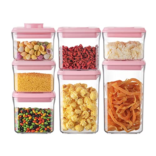 Ankou Airtight Food Storage Container 7 Pcs One Button Handy Container Stackable Food Containers for Snacks Candy Salt Herbs Spices Coffee Bean Formula Popcorn BPAFree Tight Seal