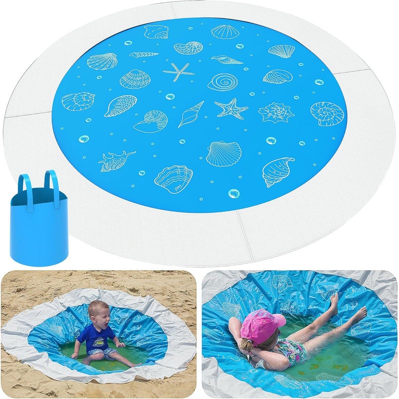 RunNico 6.5 x 6.5 Feet Baby Beach Pool-Kiddie Pool and Beach Blanket-2 in 1 Toddler Paddling Pool-Beach Toys for Infant Kids Boys and Girls - Image 1