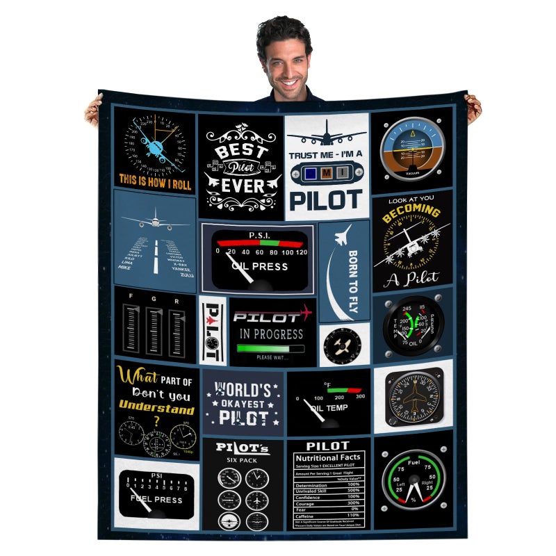 tgruihm Pilot Gift Blankets 60X50 Aviation Gift Airplane Pilot Gifts Aviation Men Airplane Present Ideas Christmas Birthday Gifts for Aviator Men Dad Boyfriend Husband