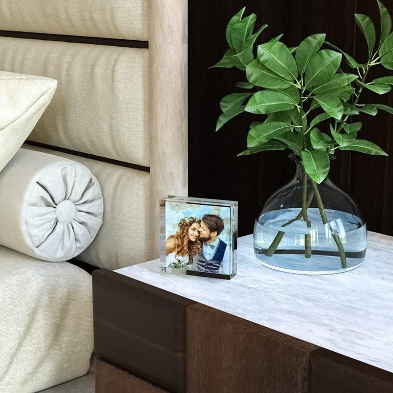 HELPLEX Acrylic Frame  5 Pack 4x4 Acrylic Picture Frames  20mm Thicker Frameless Clear Frame Double Sided Magnetic Frame  Free Standing Desktop Display Stand Acrylic Frames - Image 2