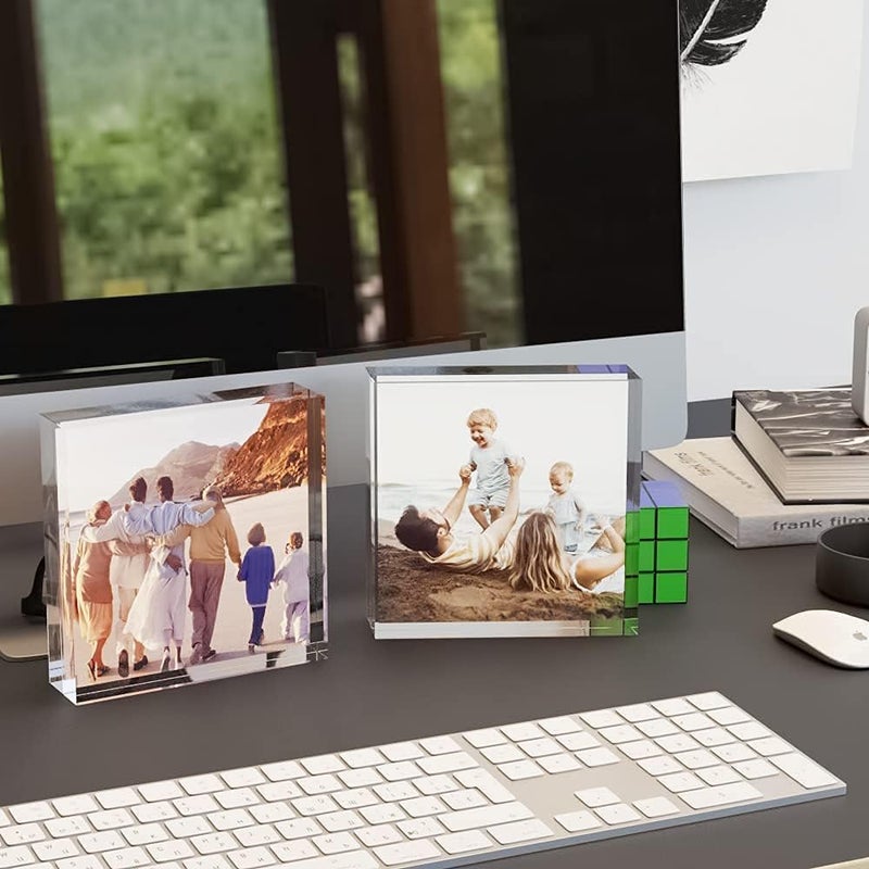 HELPLEX Acrylic Frame  5 Pack 4x4 Acrylic Picture Frames  20mm Thicker Frameless Clear Frame Double Sided Magnetic Frame  Free Standing Desktop Display Stand Acrylic Frames - Image 3