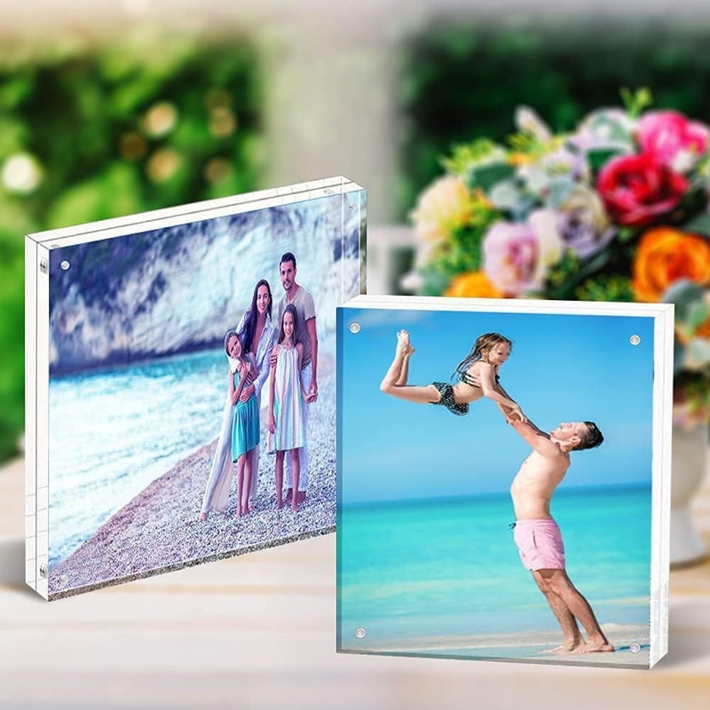 HELPLEX Acrylic Frame  5 Pack 4x4 Acrylic Picture Frames  20mm Thicker Frameless Clear Frame Double Sided Magnetic Frame  Free Standing Desktop Display Stand Acrylic Frames - Image 4