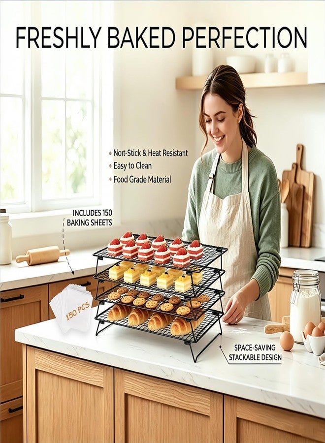 GDLIN 4 Tier Cooling Rack Stackable, 17 * 11 Inch Cookie Cooling Wire Rack for Baking Roasting Grilling, Stackable Baking Racks for Cooking, Bread, Pizza, Cake, Oven and Dishwasher Safe - Image 3