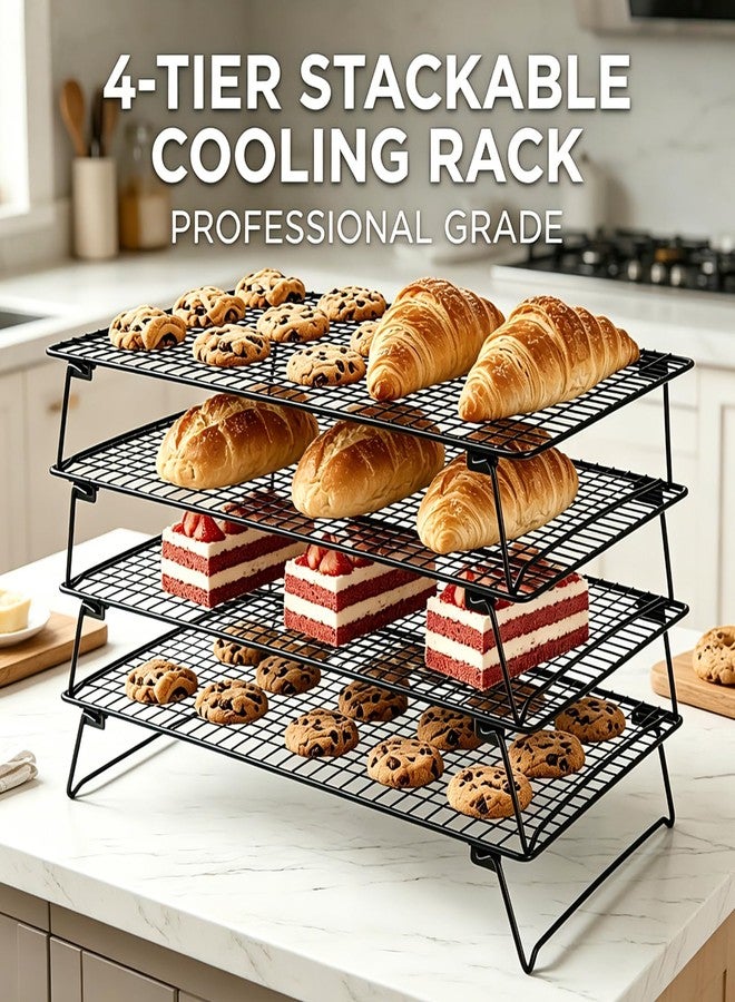 GDLIN 4 Tier Cooling Rack Stackable, 17 * 11 Inch Cookie Cooling Wire Rack for Baking Roasting Grilling, Stackable Baking Racks for Cooking, Bread, Pizza, Cake, Oven and Dishwasher Safe - Image 2