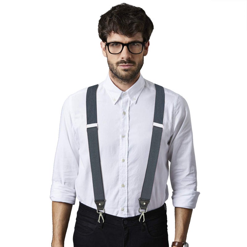 Vauhse Suspenders for Men, Adjustable Suspenders with Elastic Straps Y-Back Construction Heavy Duty for Work, Gray, Large - Image 5
