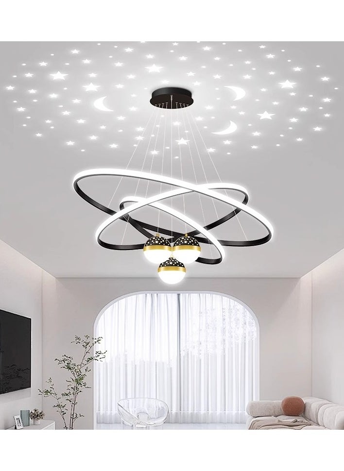 ERENYEA - Modern LED Chandelier, 3 Rings Chandelier for Living Room with Remote Control , 3-Ball Dimmable chandelier with Mappable Lighting, High Ceiling Hanging Restaurant LED Chandelier for Dining Room - Image 1