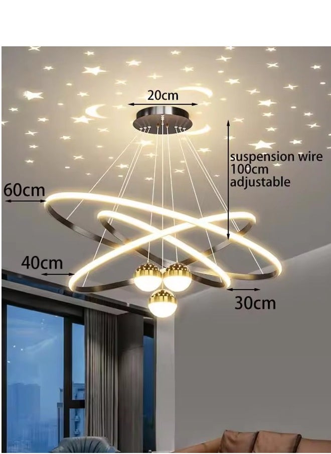 ERENYEA - Modern LED Chandelier, 3 Rings Chandelier for Living Room with Remote Control , 3-Ball Dimmable chandelier with Mappable Lighting, High Ceiling Hanging Restaurant LED Chandelier for Dining Room - Image 1
