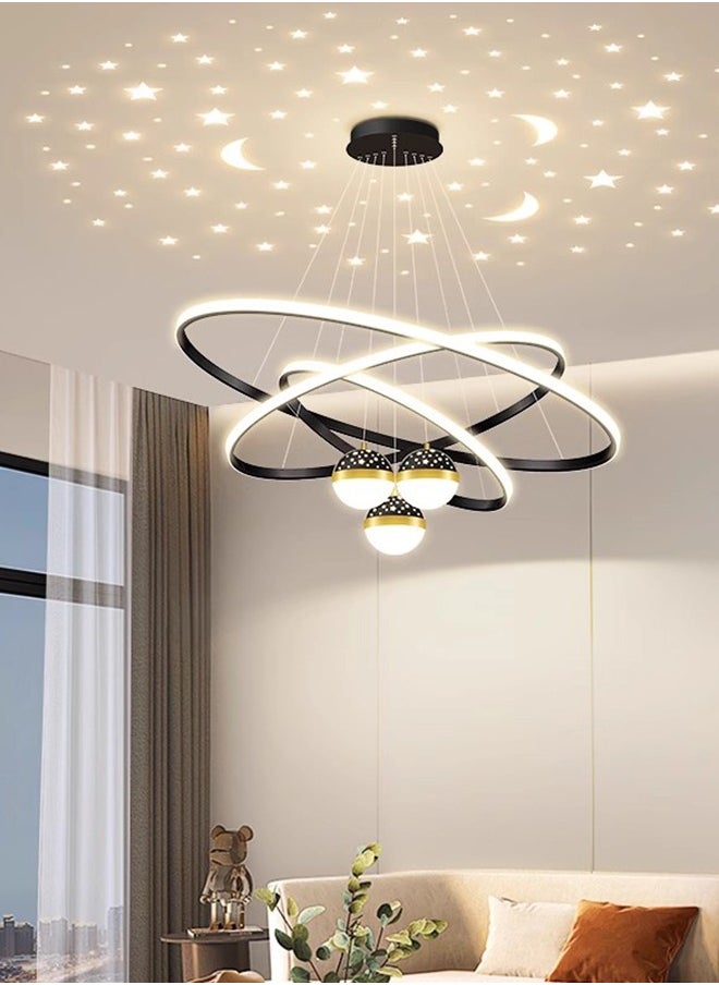 ERENYEA - Modern LED Chandelier, 3 Rings Chandelier for Living Room with Remote Control , 3-Ball Dimmable chandelier with Mappable Lighting, High Ceiling Hanging Restaurant LED Chandelier for Dining Room - Image 1
