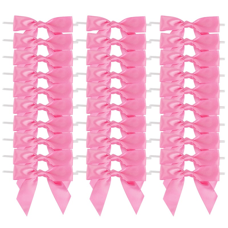 AIMUDI Hot Pink Satin Ribbon Twist Tie Bows for Treat Bags 35 Premade Small Pink Bows for Crafts Cake Pops Premade Bows for Gift Wrapping Wedding Shower Mothers Day Party Favor  50 Counts