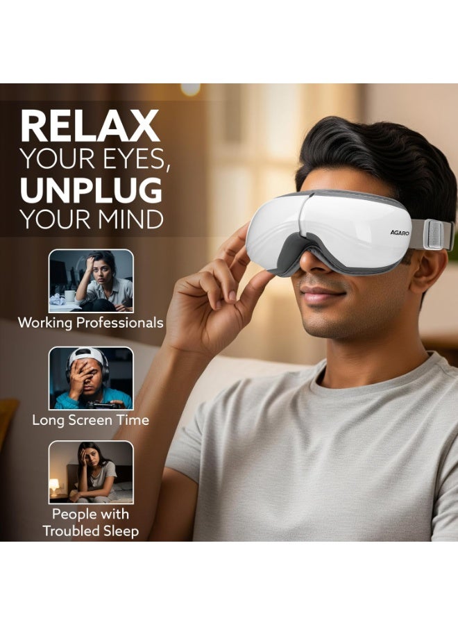 AGARO Supreme Eye Massager with Lukewarm Heat, Relax, Reduce Eye Strain, Relief from Stress, Air Compression Massage, 180° Foldable, 5 Modes, Bluetooth Music, Improves Sleep - Image 2
