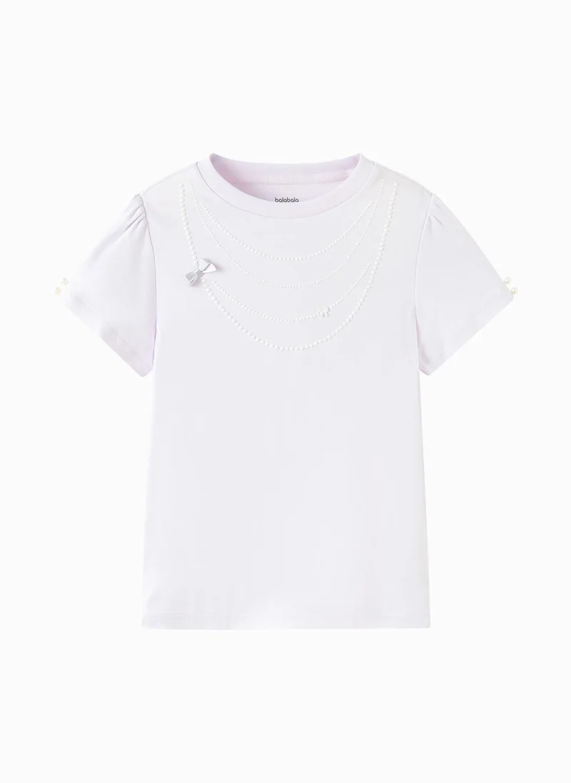 بالابالا Kids Girls Round v-neck short-sleeved T-shirt