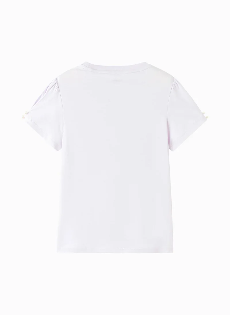 بالابالا Kids Girls Round v-neck short-sleeved T-shirt