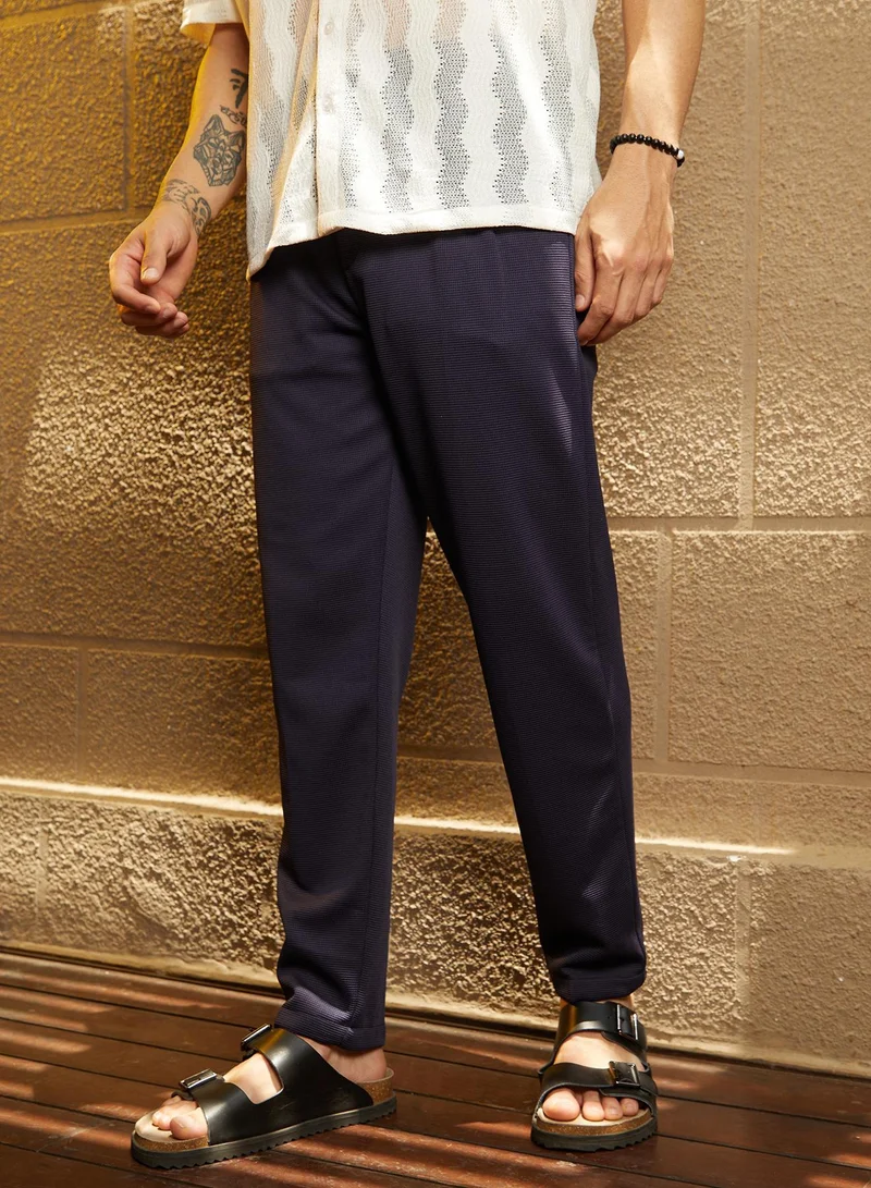 CAHOOT  Men's Navy Blue Micro-Waffle Chino Trousers for Men | Best Price UAE