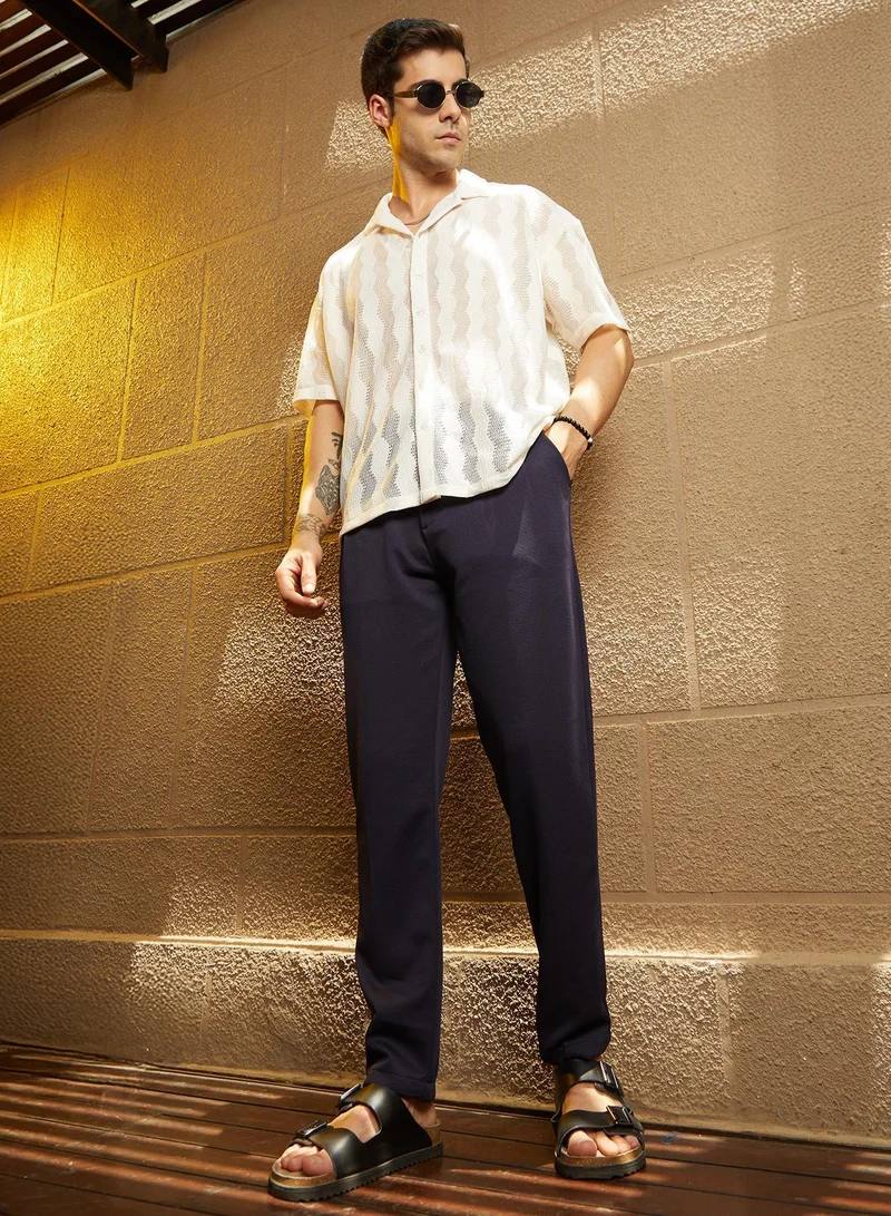 CAHOOT  Men's Navy Blue Micro-Waffle Chino Trousers for Men | Best Price UAE