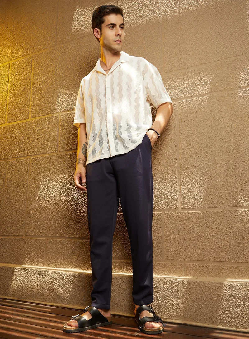 CAHOOT  Men's Navy Blue Micro-Waffle Chino Trousers for Men | Best Price UAE