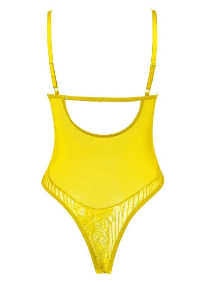 Women's Floral Lace  Bodysuit -  See-Through Lingerie with Adjustable Spaghetti Straps - Image 2