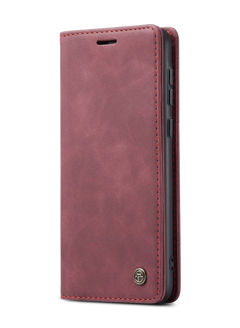 CaseMe Samsung Galaxy A35 Wallet Case Book Folding Flip Folio Case with Magnetic Kickstand Card Slots Protective Cover - Wine Red - Image 2