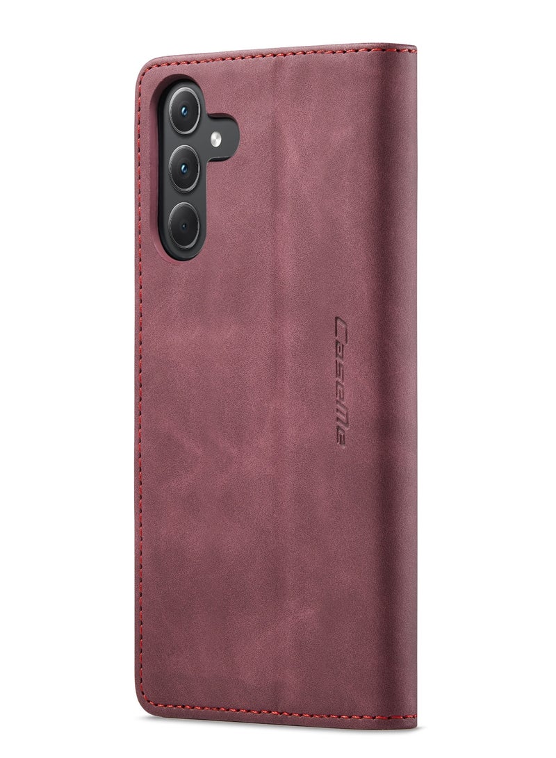 CaseMe Samsung Galaxy A35 Wallet Case Book Folding Flip Folio Case with Magnetic Kickstand Card Slots Protective Cover - Wine Red - Image 3