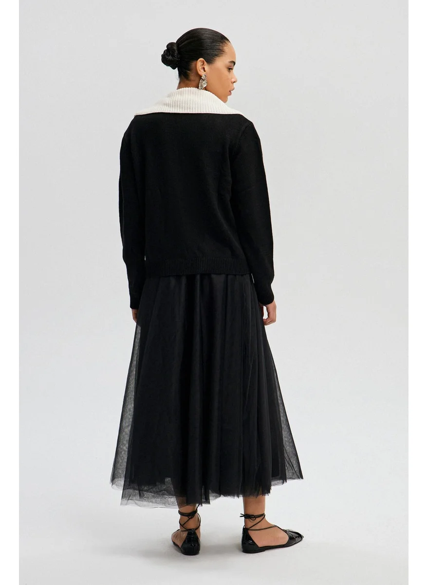 تاتشي Contrast Collar Knitted Cardigan