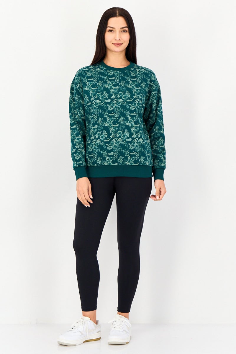 PUMA سويت شيرت رياضي نسائي بأكمام طويلة مناسب في الهواء الطلق، أخضر - Image 4