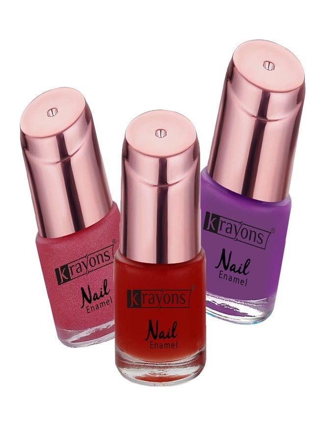 Krayons Crazy Gel Nail Enamel, Waterproof, Longlasting, Apple Red, Sheer Pink, True Purple, 8ml Each, Combo (Pack of 3) - Image 1