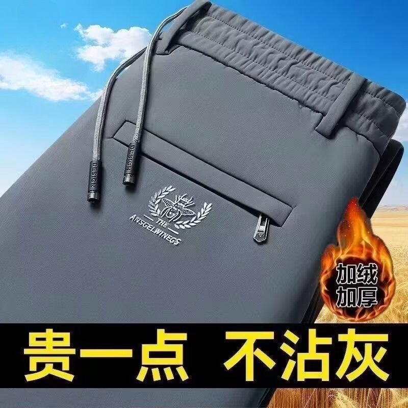 بنطلون كاجوال سميك مبطن بالفليس للخريف، بنطلون مرن بسماكة عالية، بنطلون فضفاض بدون كي للرجال، جملة الجيل Qi 650 أسود - Image 3